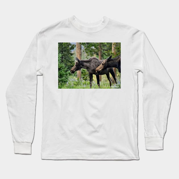 Moose on a Stroll in the Spring Long Sleeve T-Shirt by Leslie Pino Durant